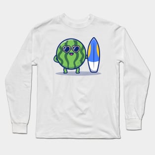 Cute Watermelon Holding Surfboard Long Sleeve T-Shirt